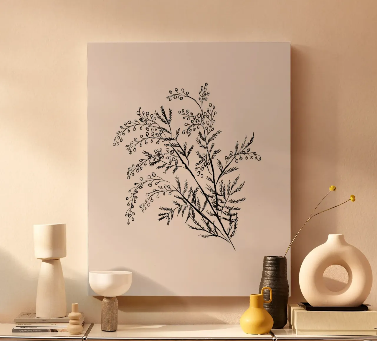 Acacia Branch Minimalist Drawing canvas by anisillustration
