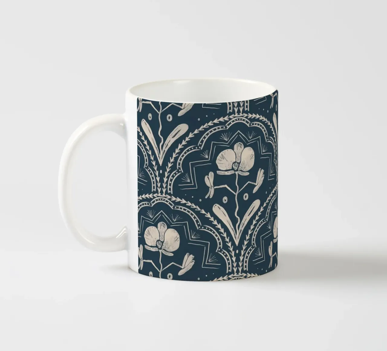 Bohemian Orchid Blue Tiles Pattern tazza in ceramica da anisillustration