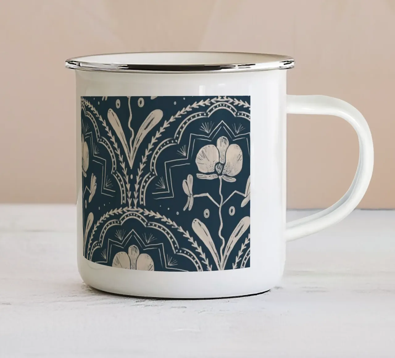 Bohemian Orchid Blue Tiles Pattern tazza in smalto da anisillustration