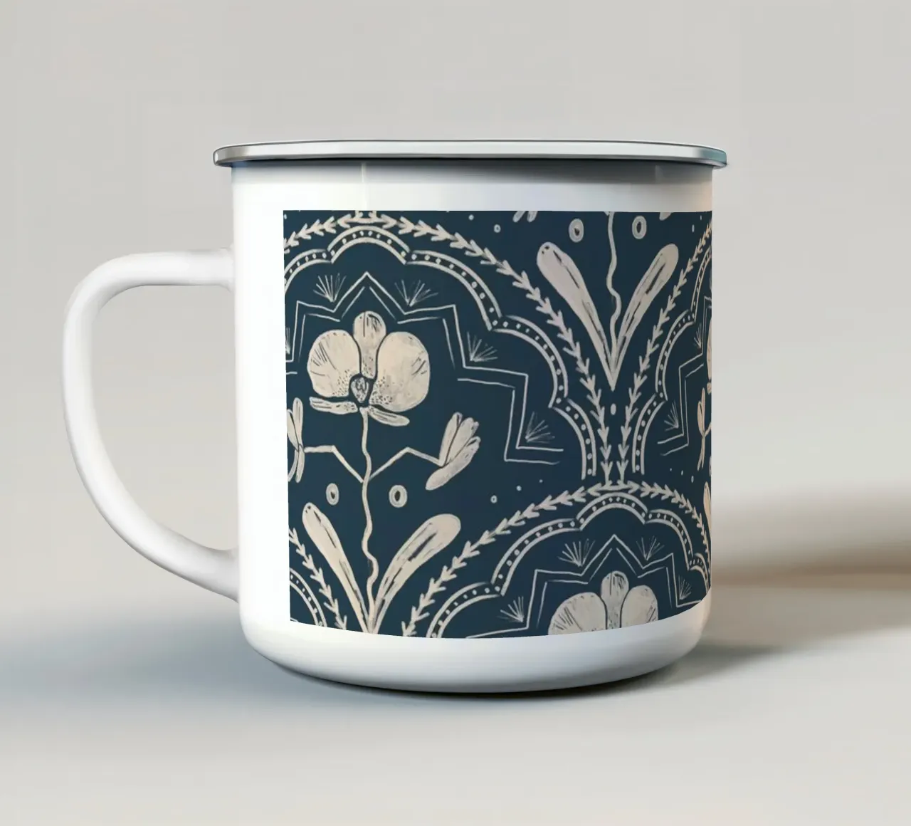 Bohemian Orchid Blue Tiles Pattern tazza in smalto da anisillustration