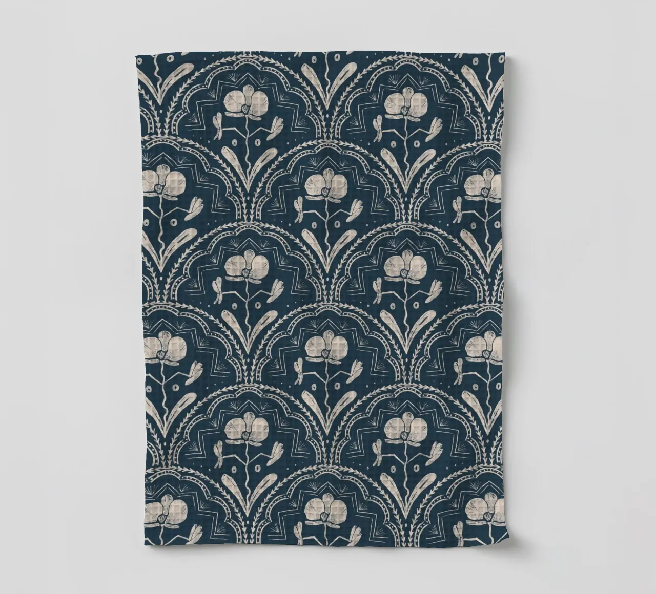 Bohemian Orchid Blue Tiles Pattern canovaccio da cucina da anisillustration