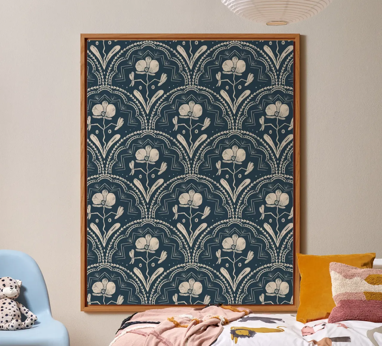 Bohemian Orchid Blue Tiles Pattern alluminio dibond da anisillustration