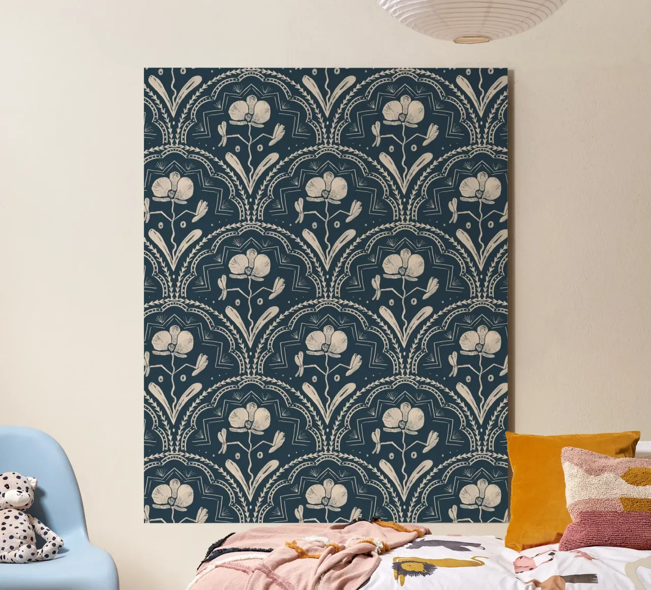 Bohemian Orchid Blue Tiles Pattern alluminio dibond da anisillustration