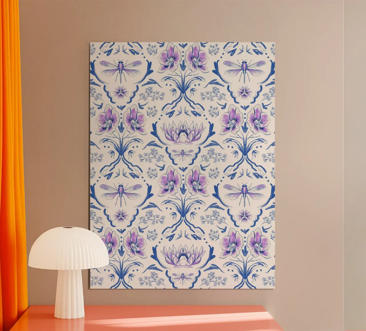 Bohemian Garden of Flowers and Dragonflies poster con telaio in alluminio da anisillustration