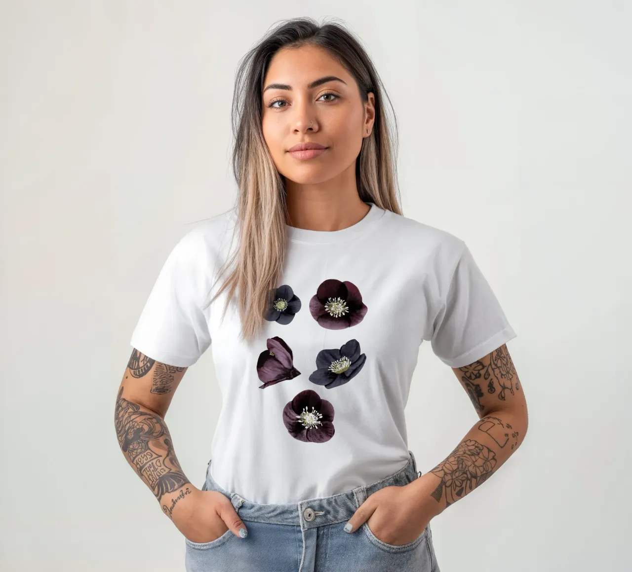 Dark Purple Flowers Pattern t-shirt da anisillustration