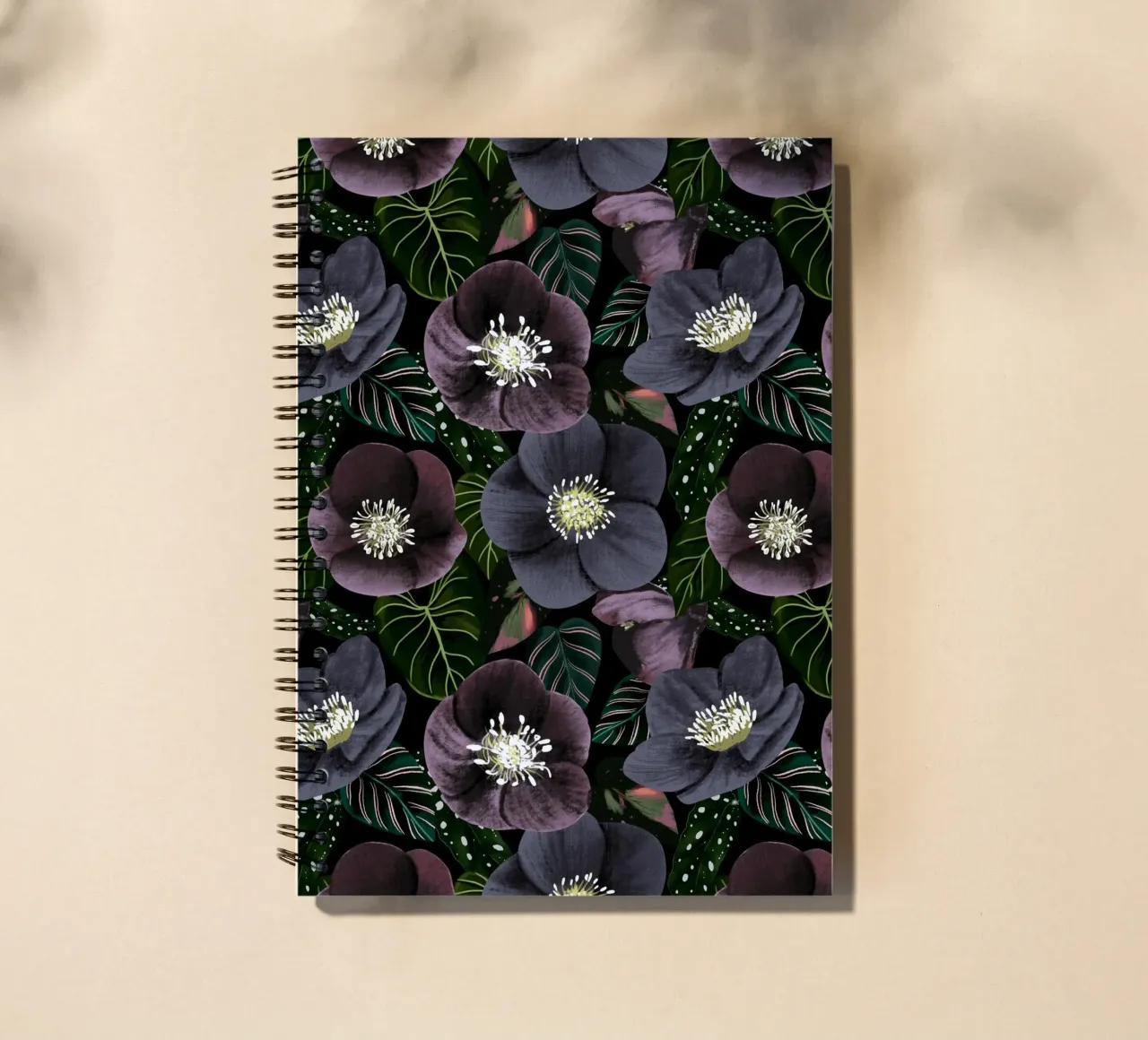 Dark Purple Flowers Pattern spiral notebook by anisillustration