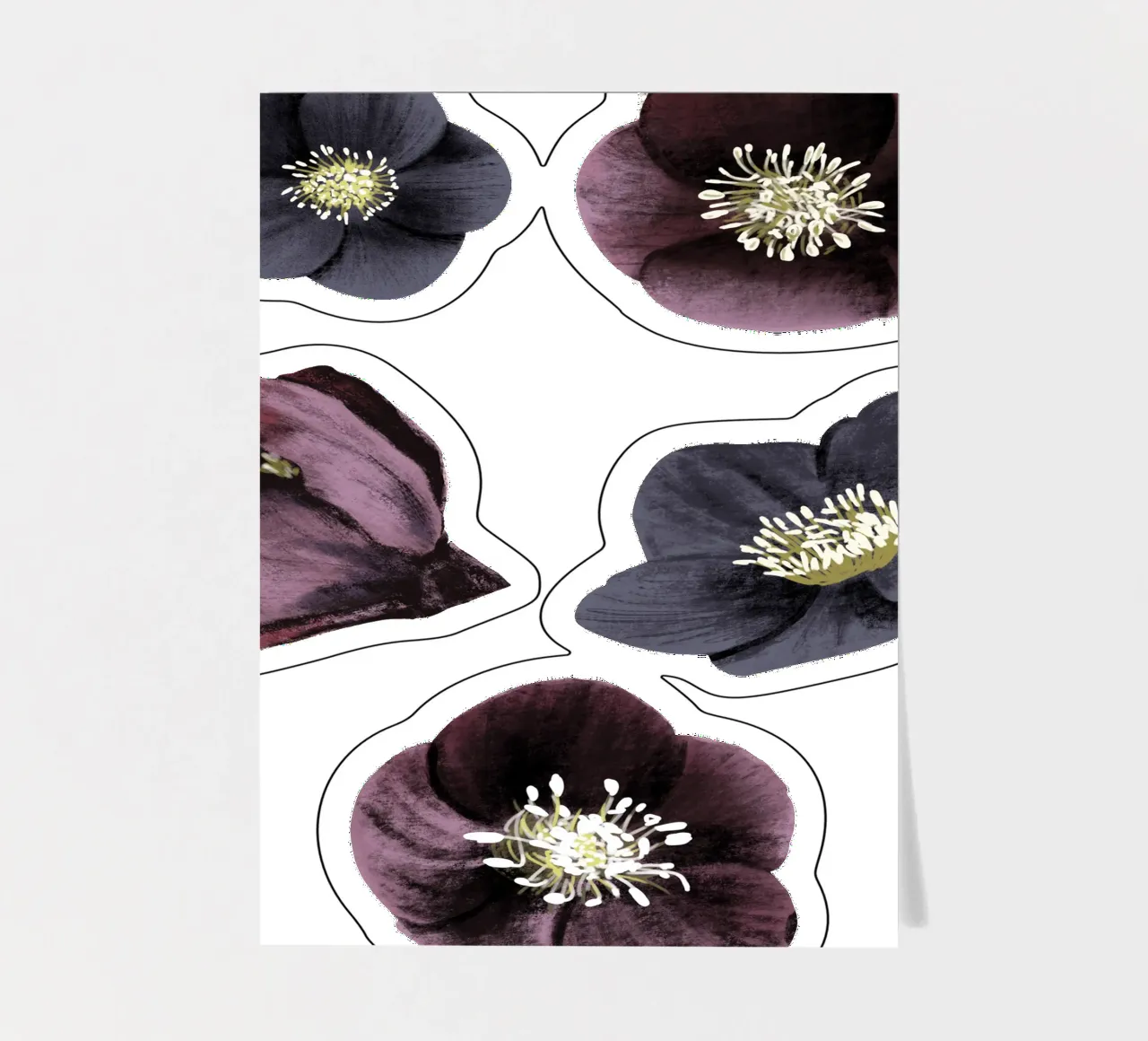 Dark Purple Flowers Pattern Stickerbogen von anisillustration