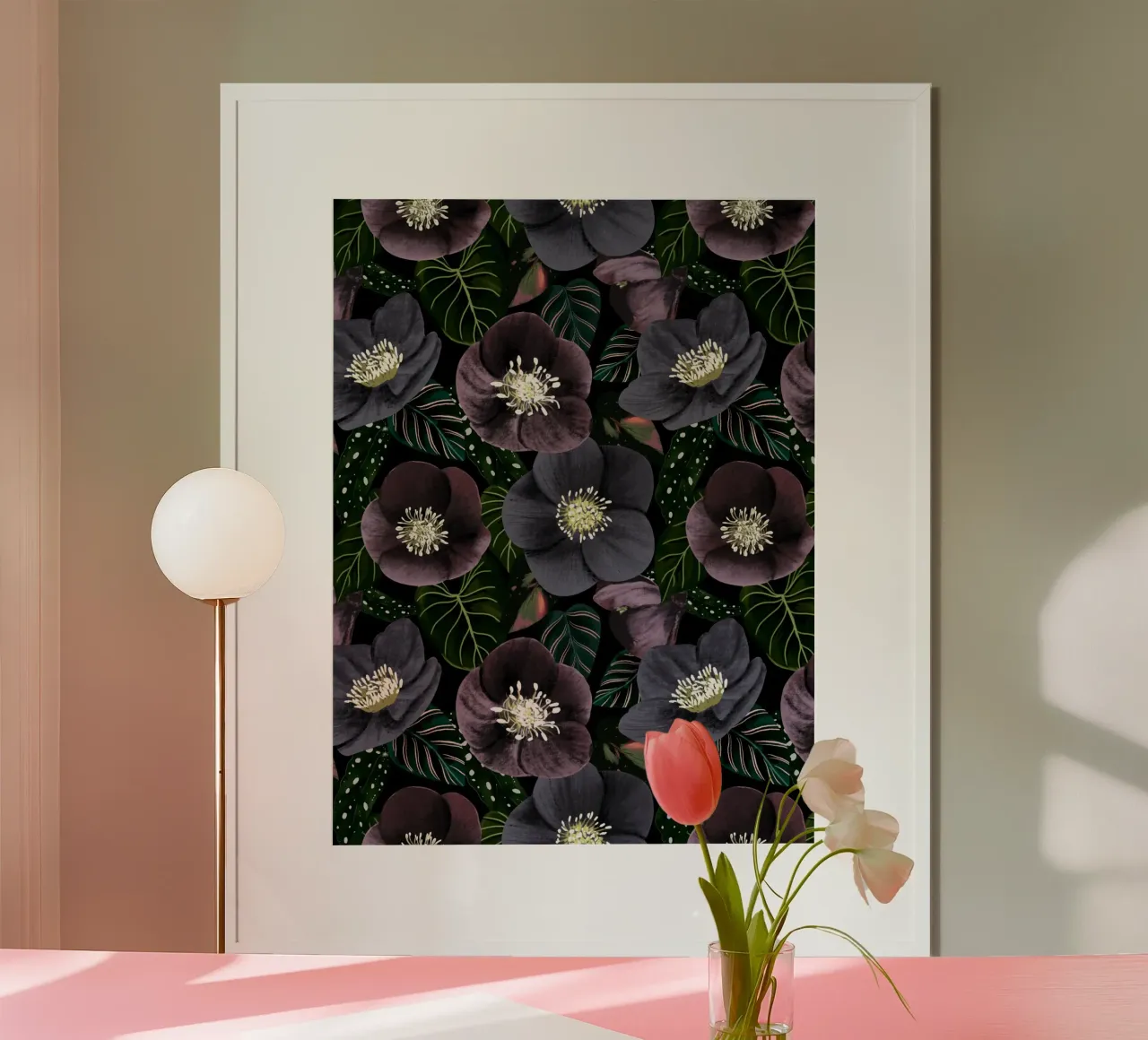 Dark Purple Flowers Pattern carta hahnemühle da anisillustration