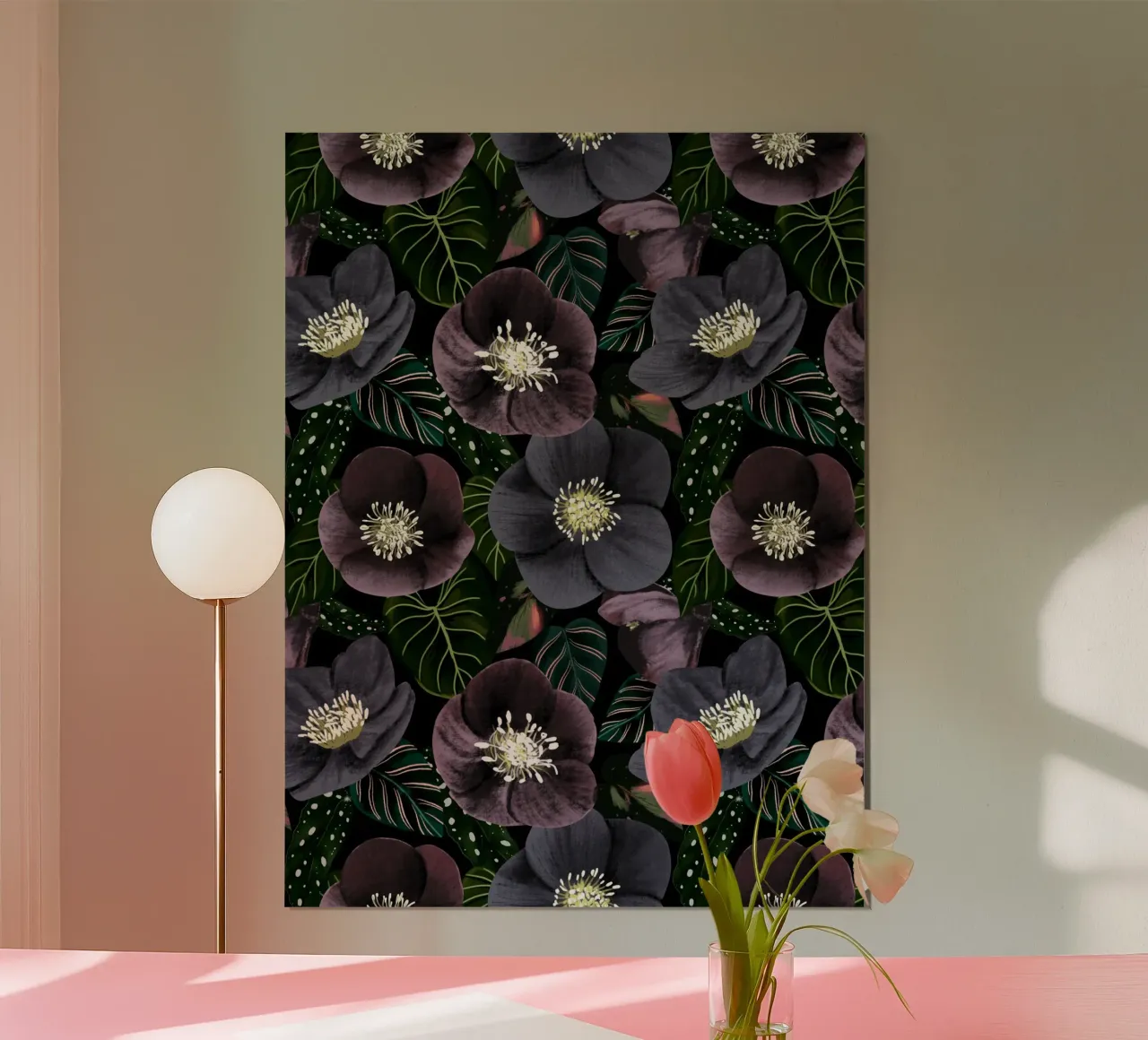 Dark Purple Flowers Pattern carta hahnemühle da anisillustration