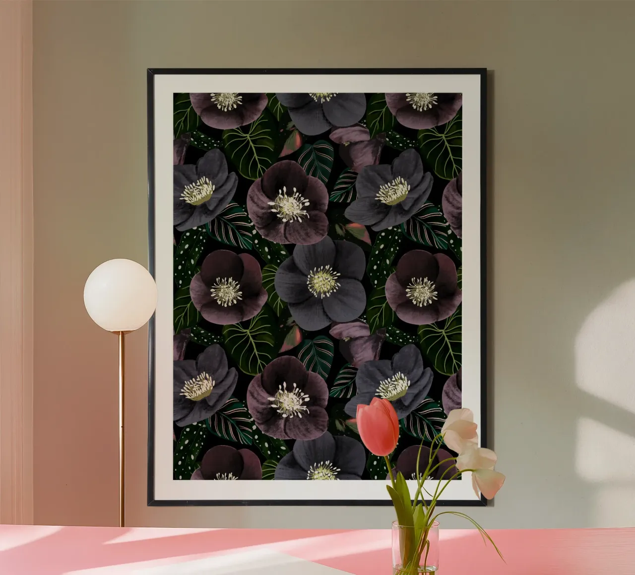 Dark Purple Flowers Pattern carta hahnemühle da anisillustration