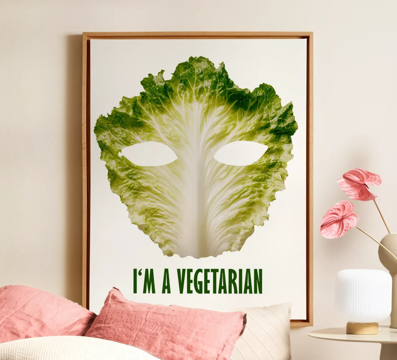 Sono vegetariano | Foglia di insalata umoristica tela con Cornice a cassetta da Autofocus