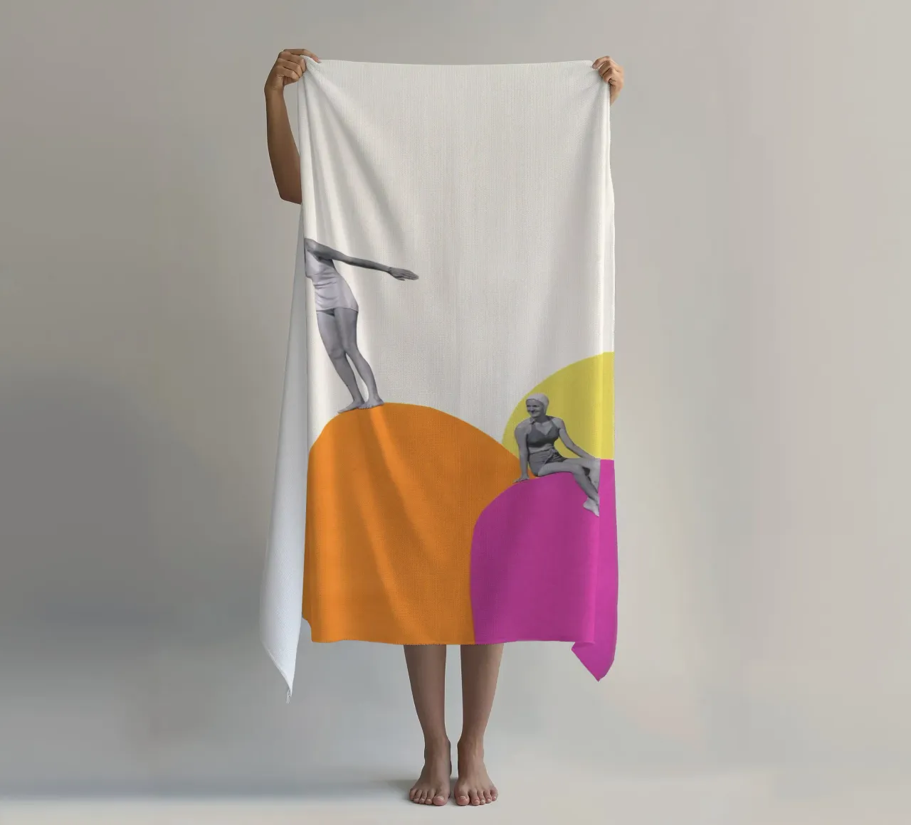 Cliff Diving beach towel by Cassia Beck Collage