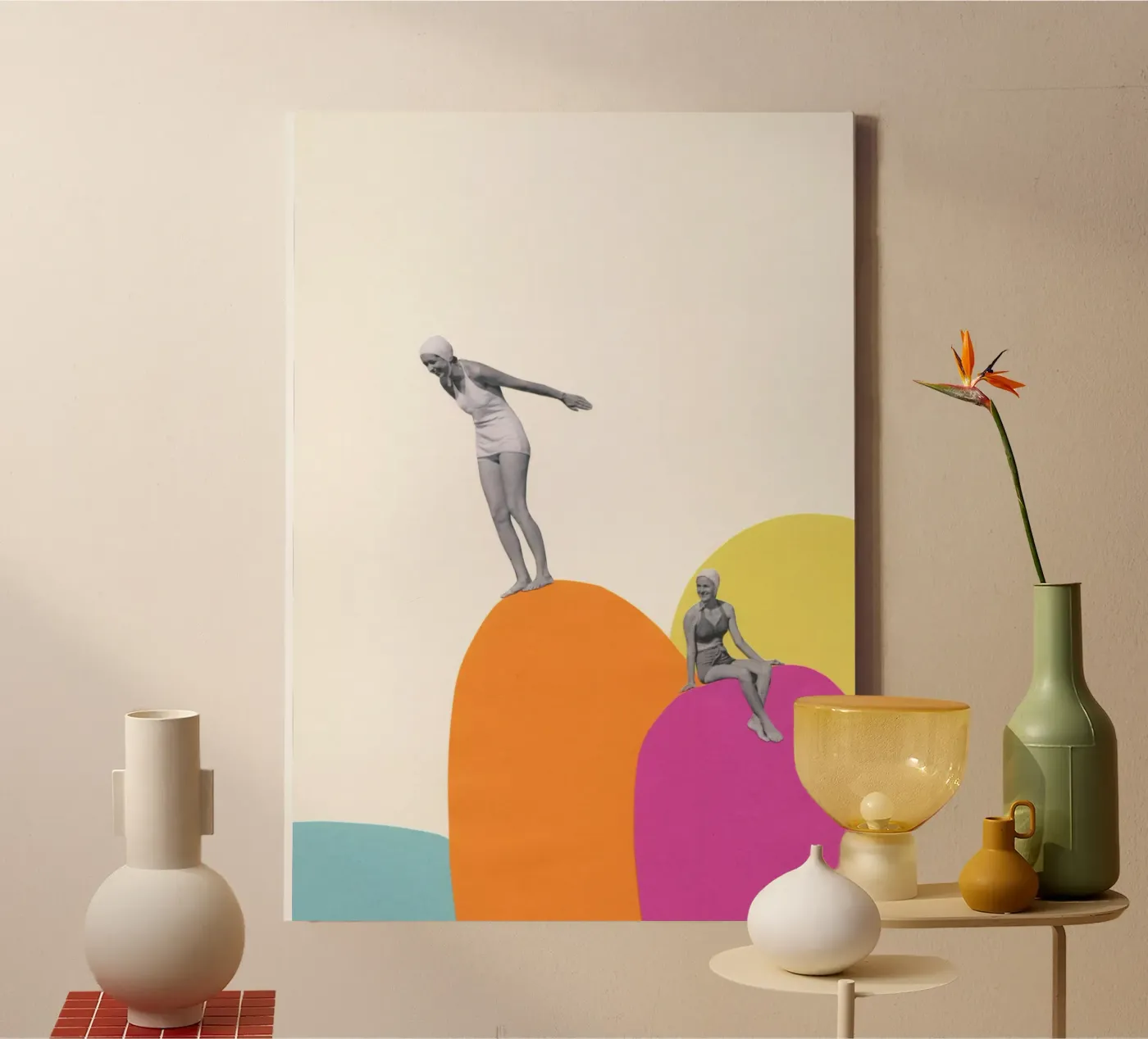 Cliff Diving canvas van Cassia Beck Collage
