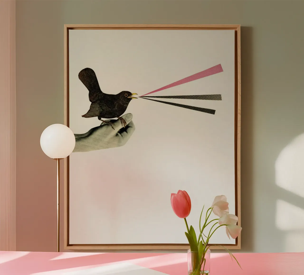 Bird in the Hand canvas with Floater frame by Cassia Beck Collage
