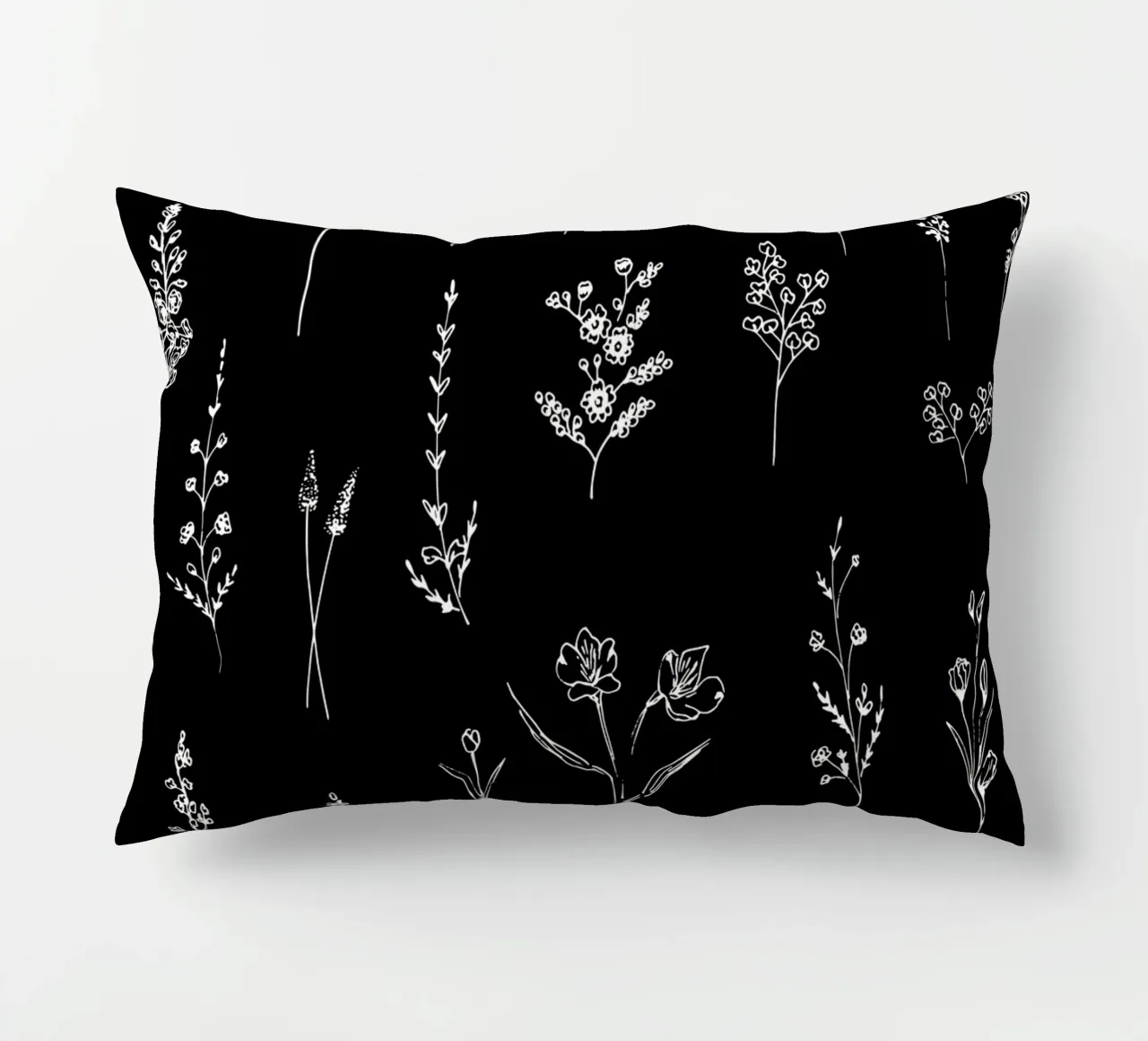 Black Wildflowers Minimalist Line Art Pattern cuscino da anisillustration