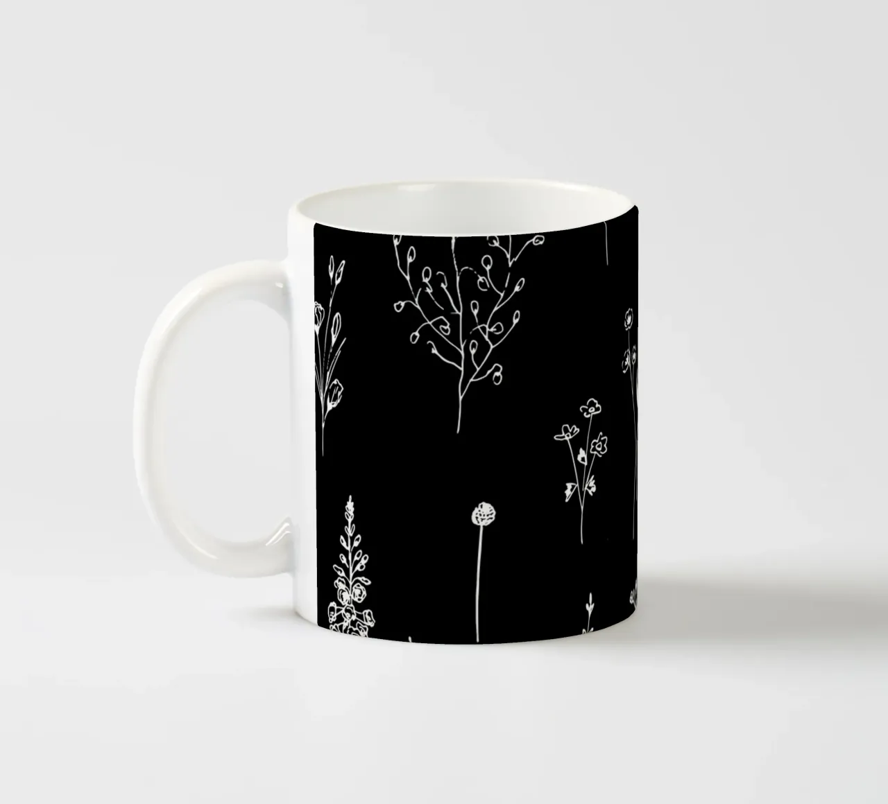 Black Wildflowers Minimalist Line Art Pattern tazza in ceramica da anisillustration
