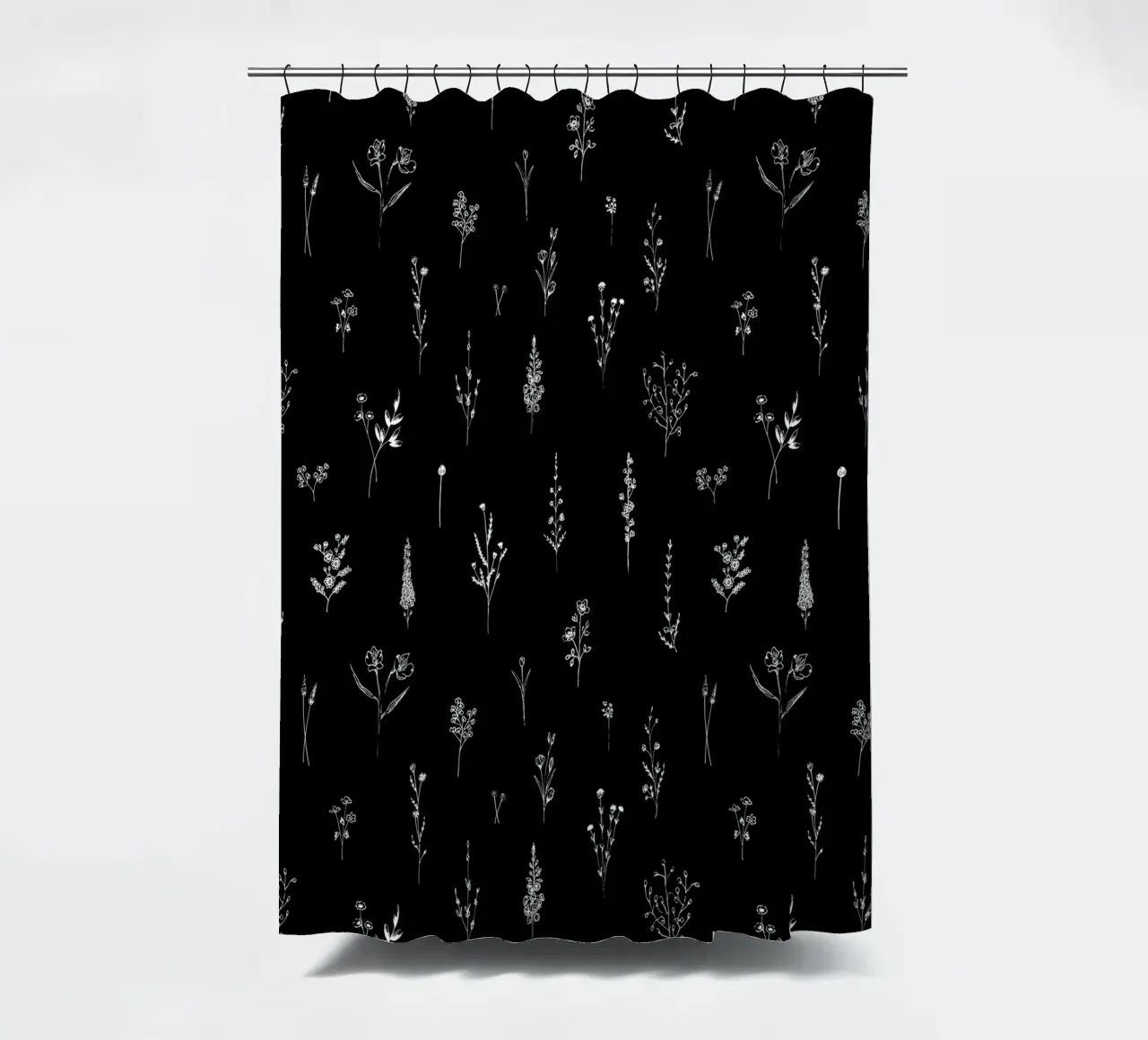 Black Wildflowers Minimalist Line Art Pattern tenda da doccia da anisillustration