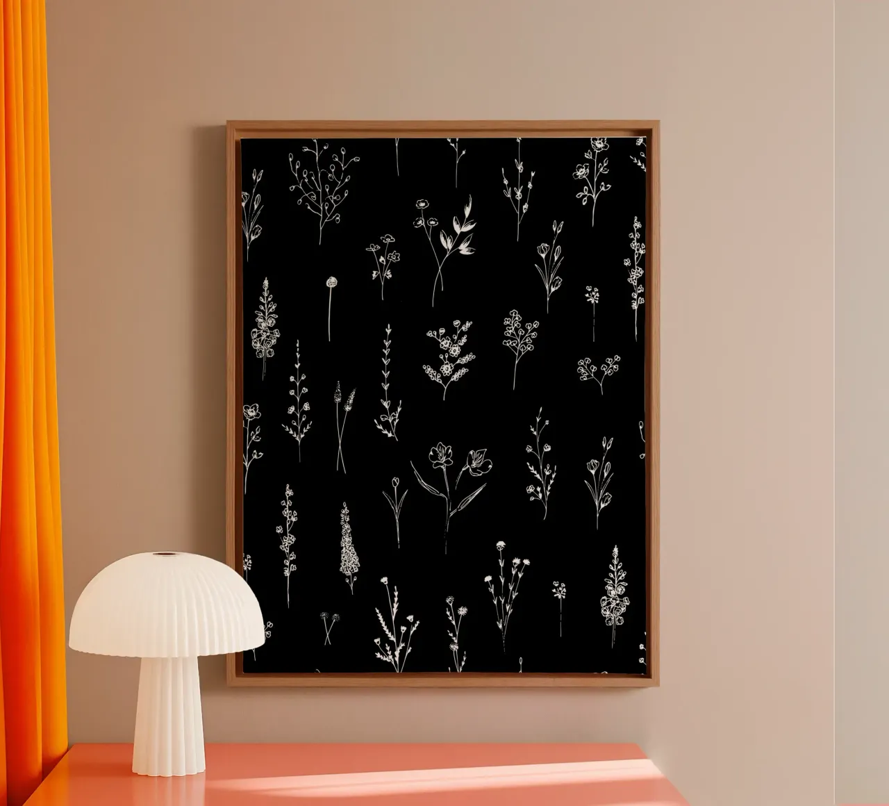 Black Wildflowers Minimalist Line Art Pattern canvas met Baklijst van anisillustration