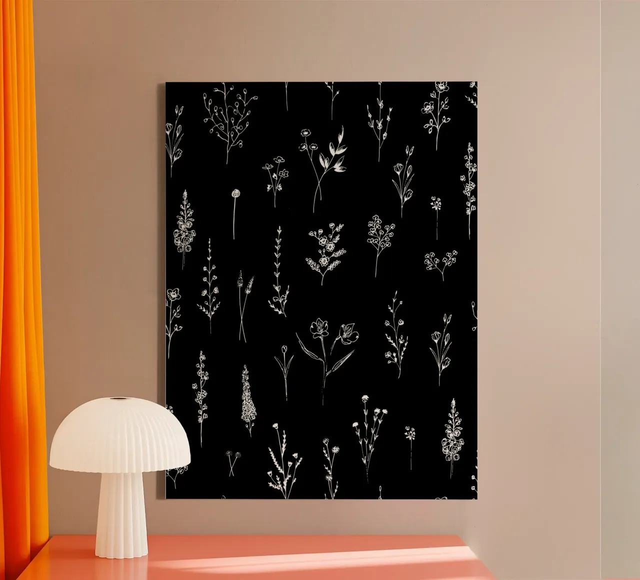 Black Wildflowers Minimalist Line Art Pattern canvas met Baklijst van anisillustration