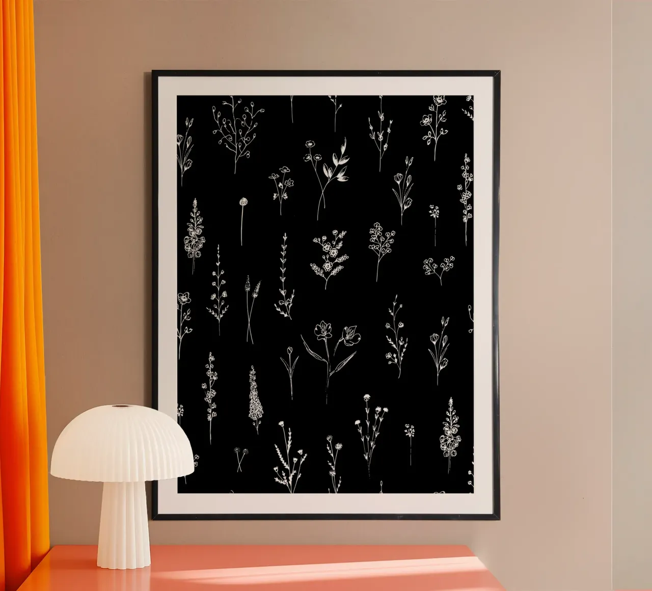 Black Wildflowers Minimalist Line Art Pattern carta hahnemühle da anisillustration