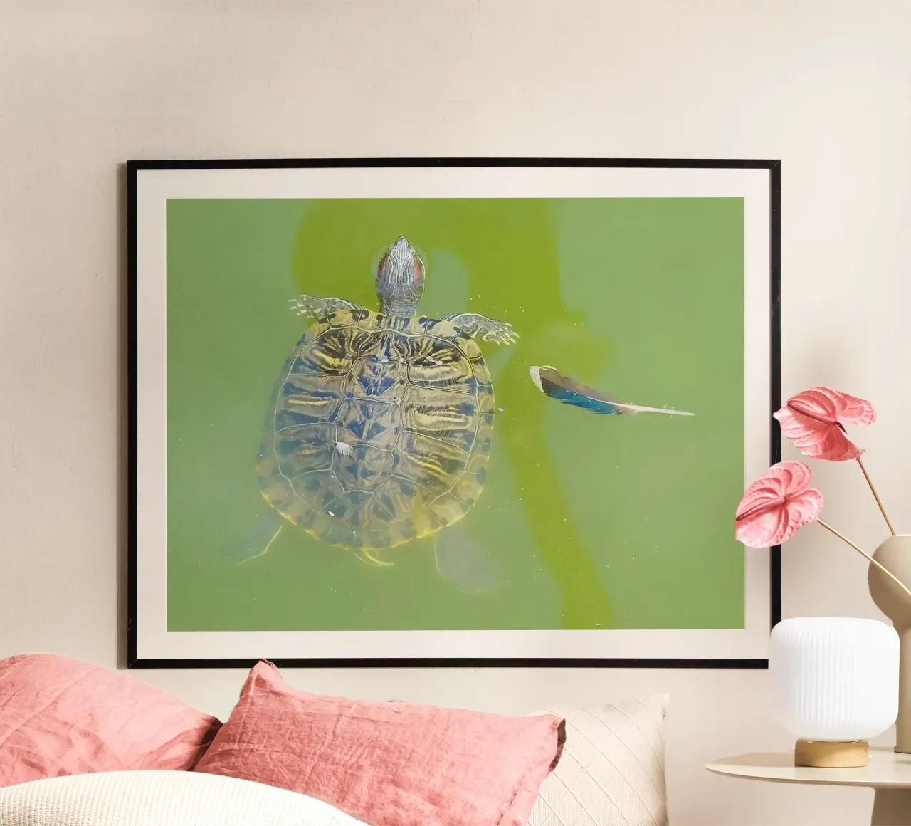 Lazy Summer Afternoon | Floating Turtle poster con telaio in plastica da menega sabidussi | moods
