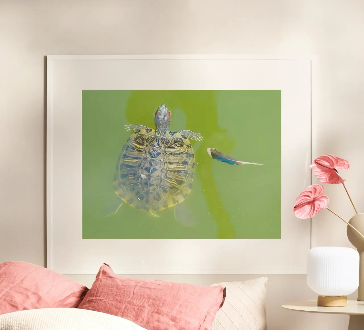 Lazy Summer Afternoon | Floating Turtle poster con telaio in plastica da menega sabidussi | moods
