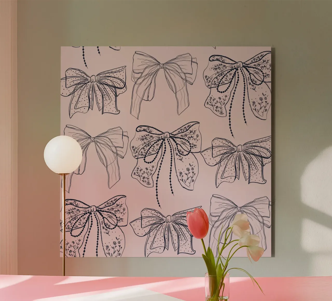 Cute Pink Bows Pattern alluminio dibond da anisillustration
