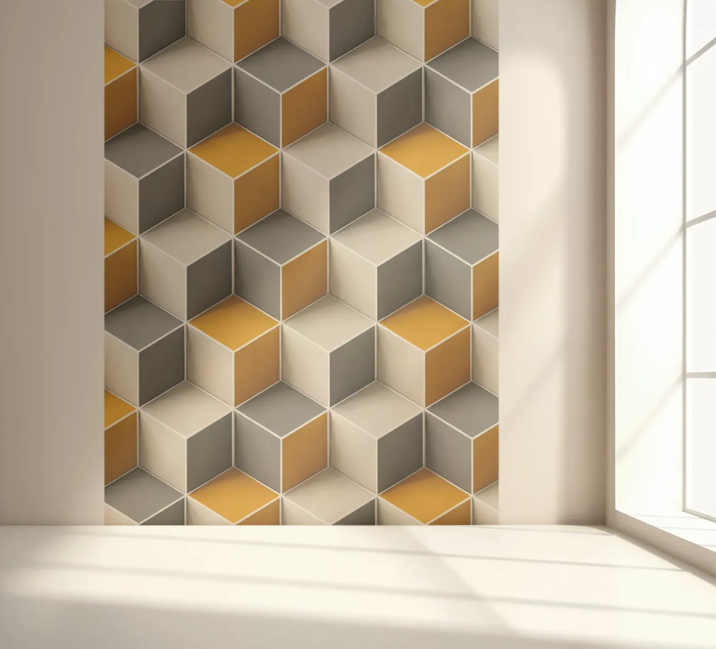 Geometric 3D cube tile pattern fotobehang van Bojasweet