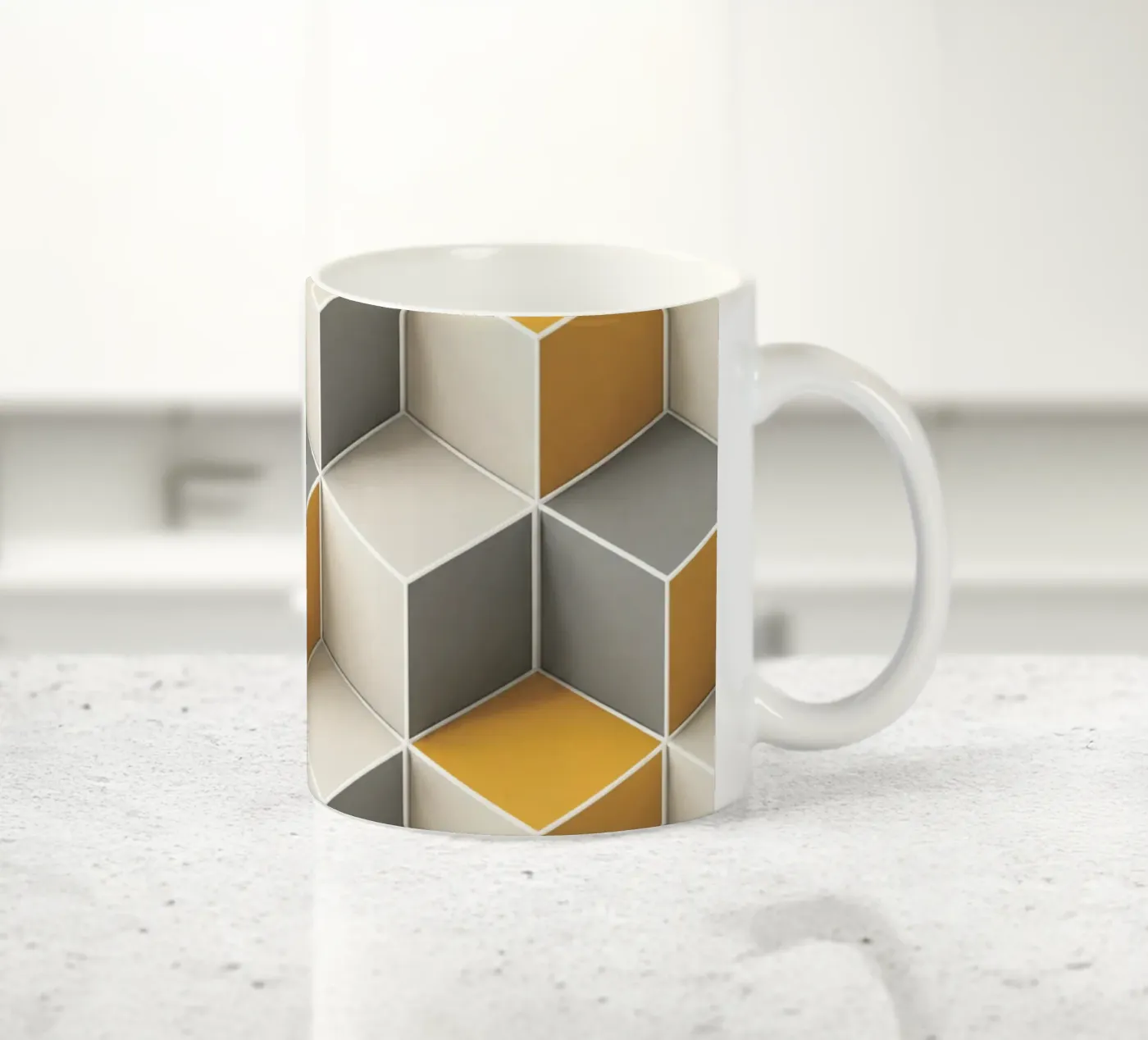 Geometric 3D cube tile pattern ceramic mug by Bojasweet