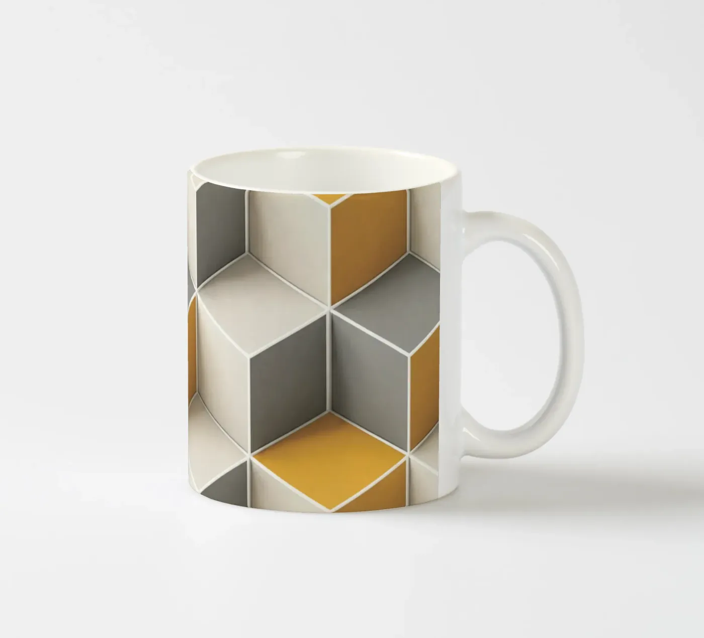 Geometric 3D cube tile pattern ceramic mug by Bojasweet