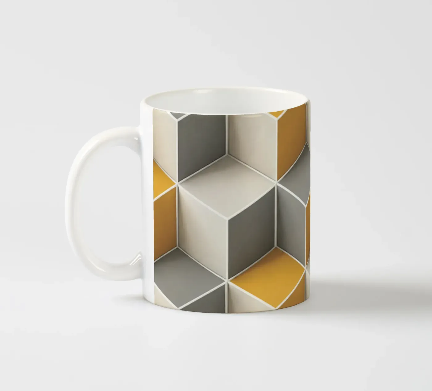 Geometric 3D cube tile pattern ceramic mug by Bojasweet