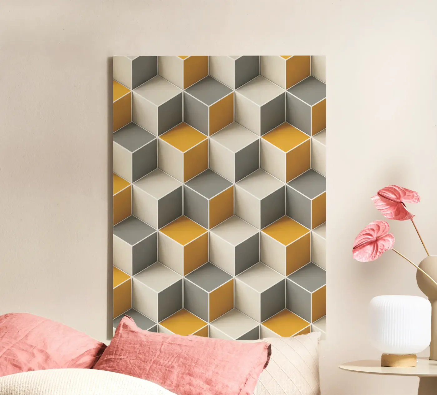 Geometric 3D cube tile pattern tela da Bojasweet