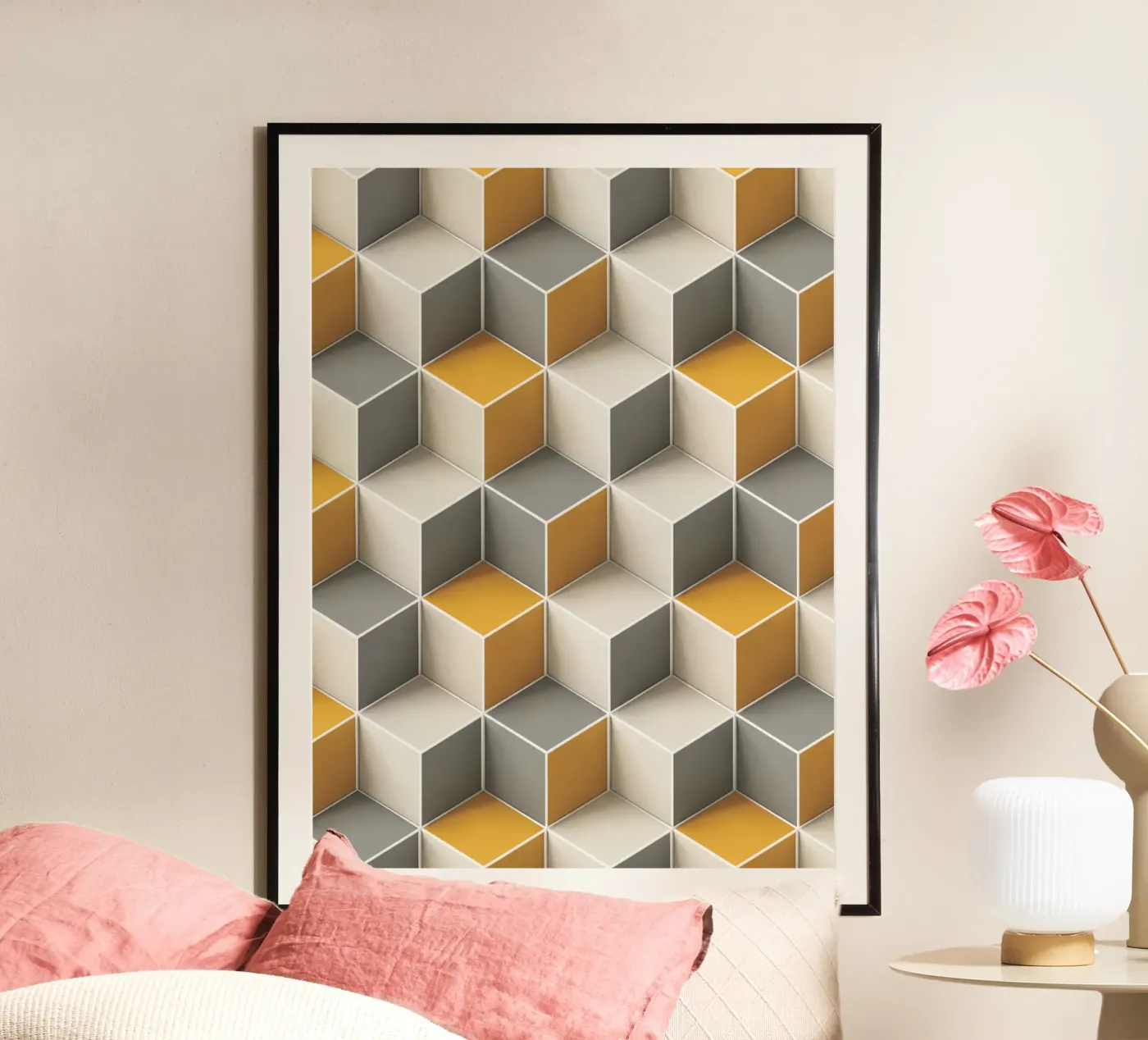 Geometric 3D cube tile pattern Poster von Bojasweet