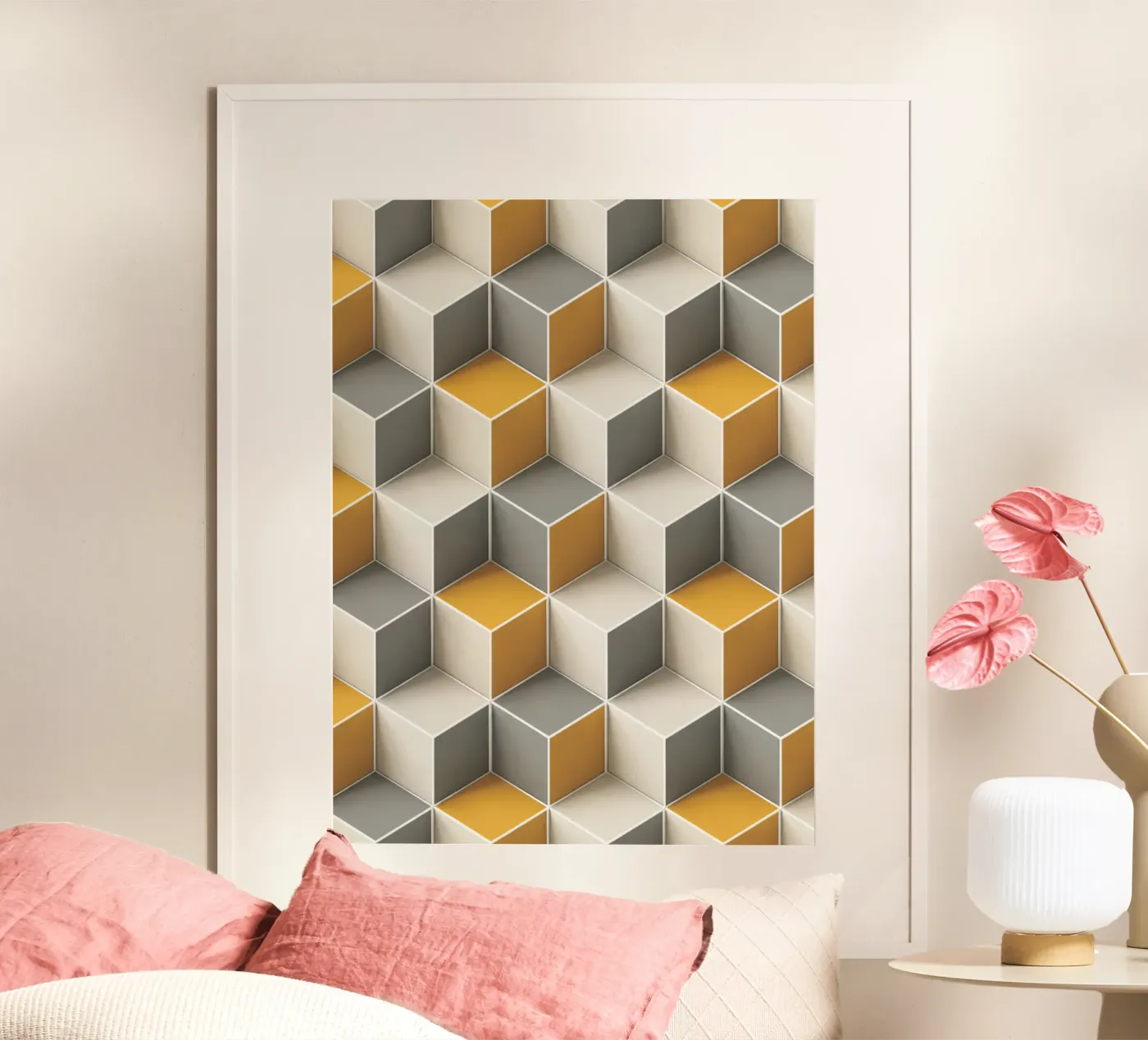 Geometric 3D cube tile pattern Poster von Bojasweet