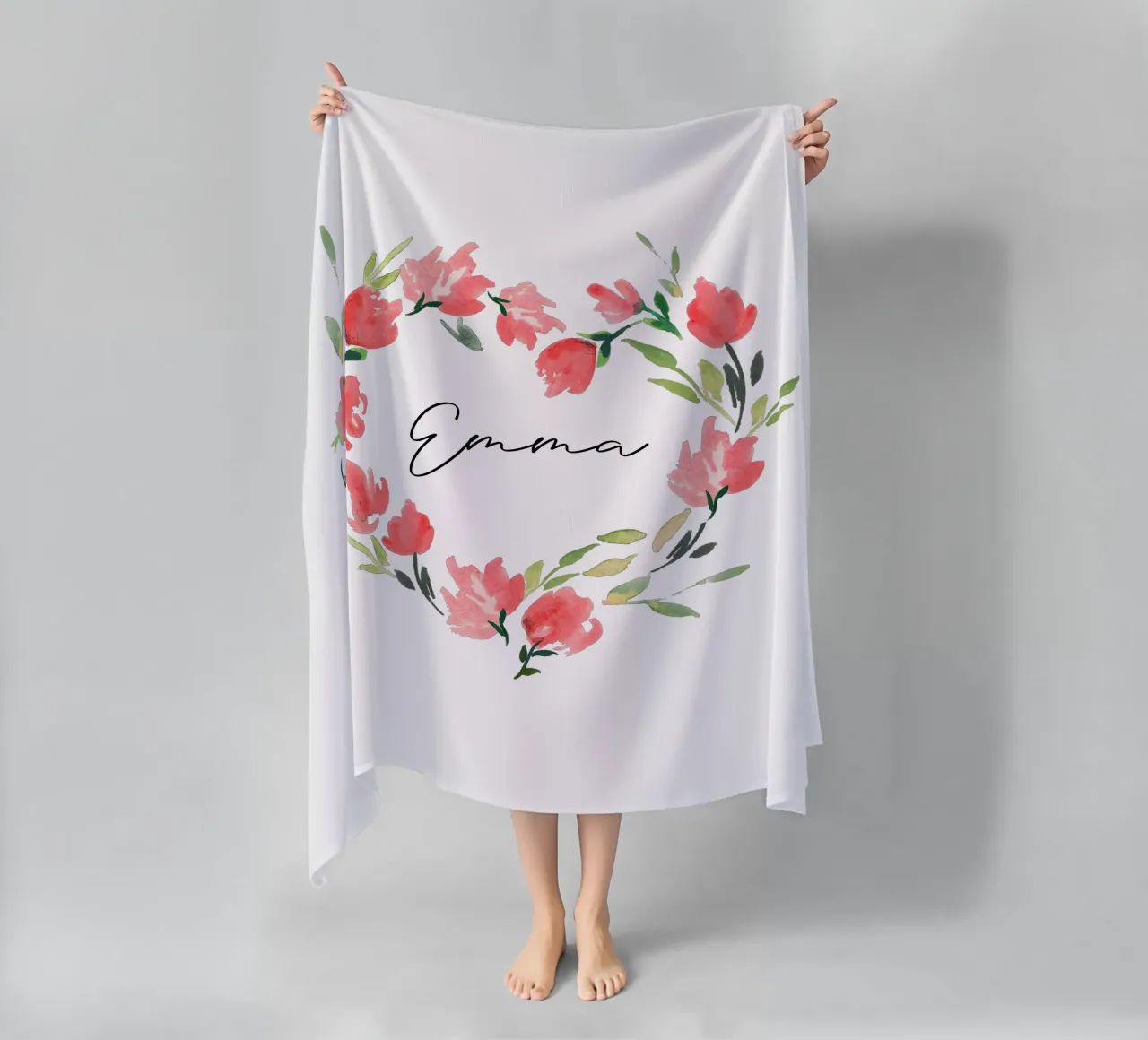 Watercolor Floral Heart Wreath with Name telo mare da anisillustration