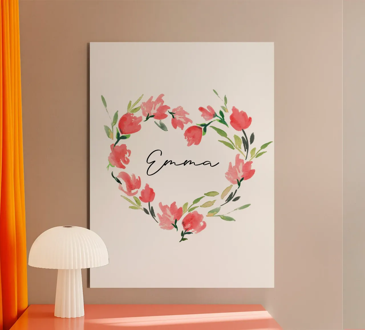 Watercolor Floral Heart Wreath with Name alluminio dibond da anisillustration