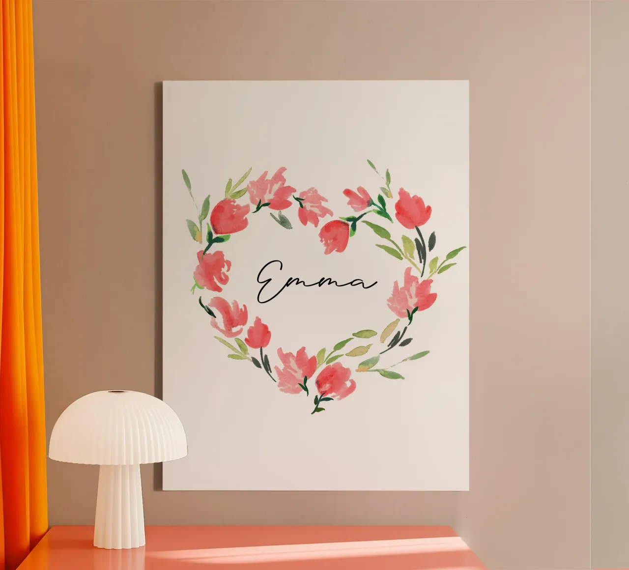 Watercolor Floral Heart Wreath with Name tela con Cornice a cassetta da anisillustration