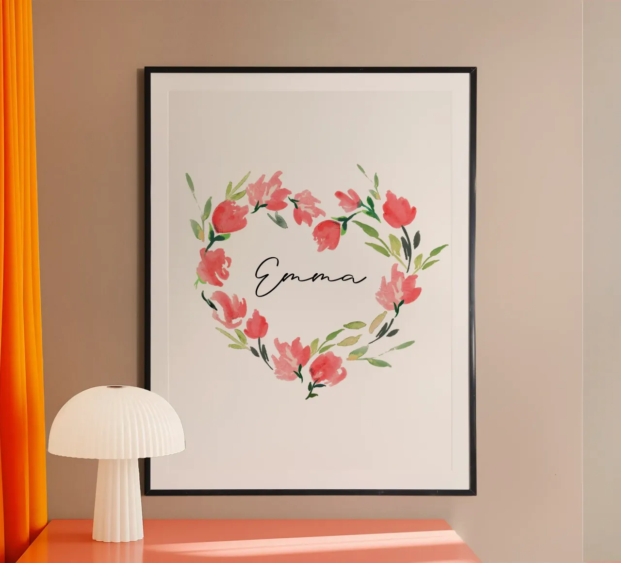 Watercolor Floral Heart Wreath with Name carta hahnemühle da anisillustration