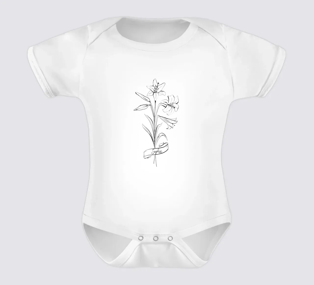Lilium Flowers Bouquet with Name or Quote body neonato maniche corte da anisillustration