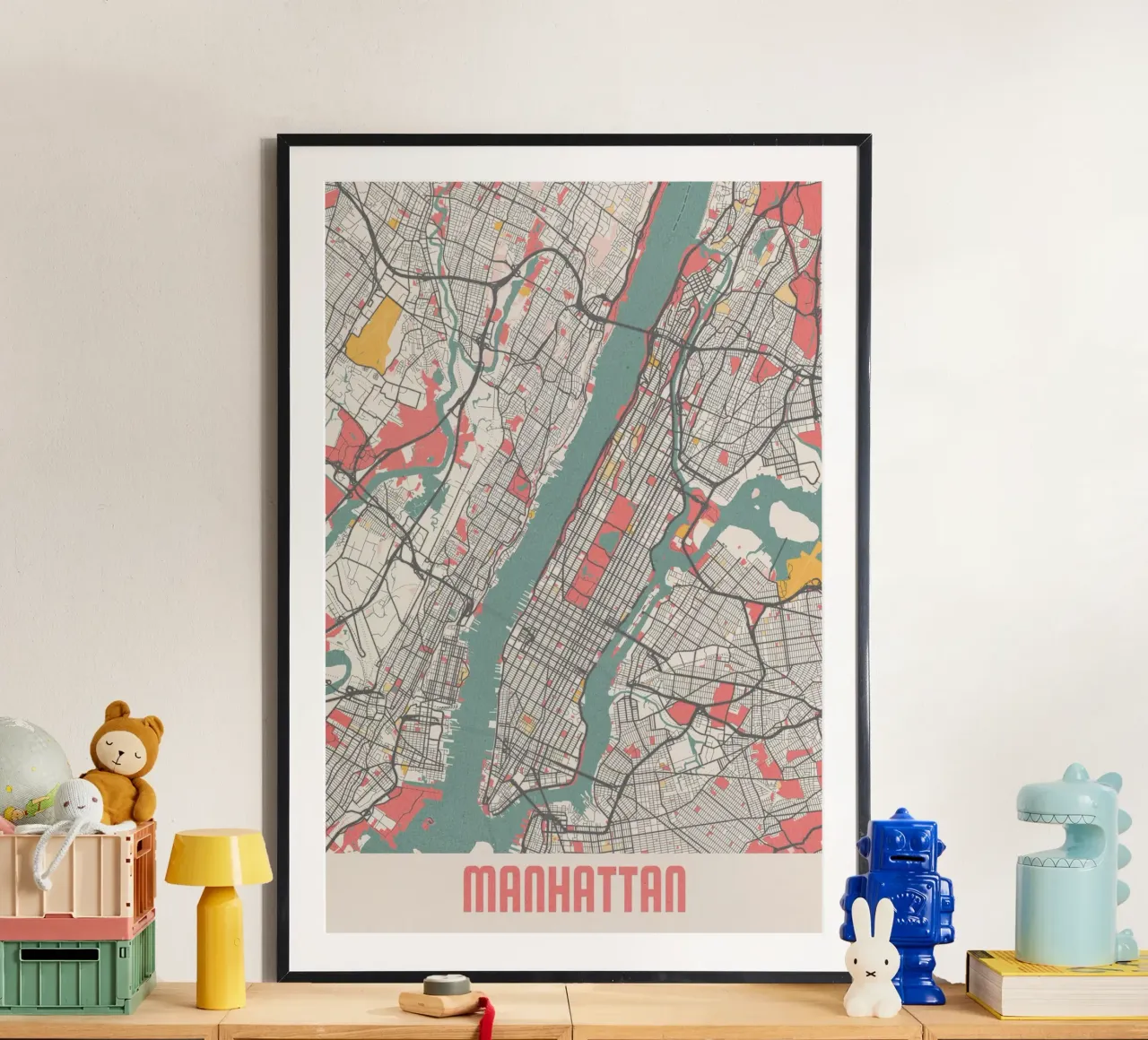 Il cuore di Manhattan | Mappa moderna della città | FineArt Design poster con telaio in alluminio da MOOODZART