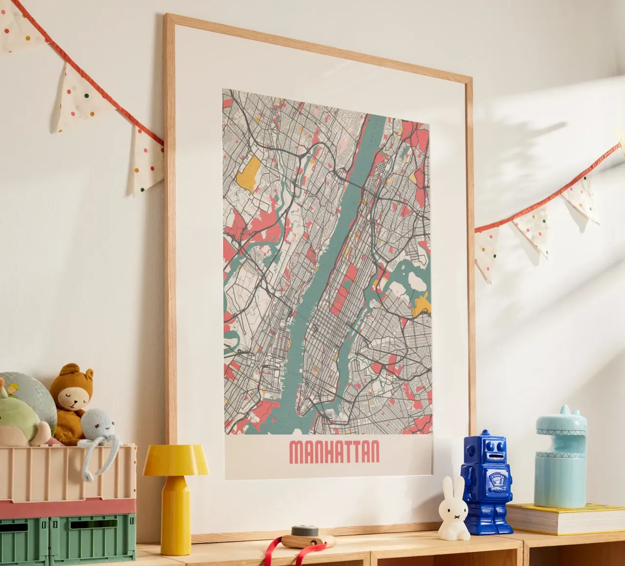 Il cuore di Manhattan | Mappa moderna della città | FineArt Design poster con telaio in alluminio da MOOODZART