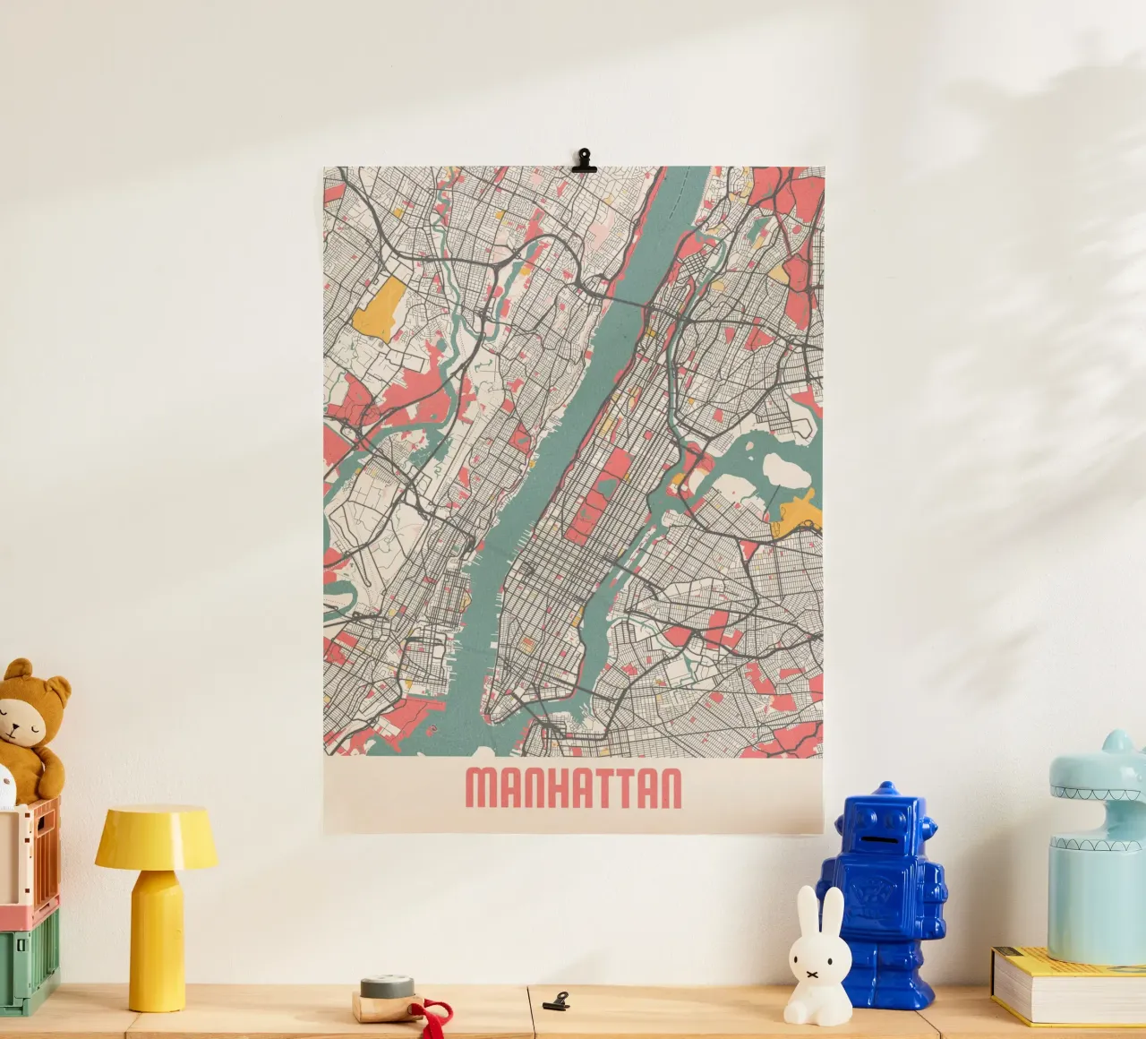Il cuore di Manhattan | Mappa moderna della città | FineArt Design poster con telaio in alluminio da MOOODZART