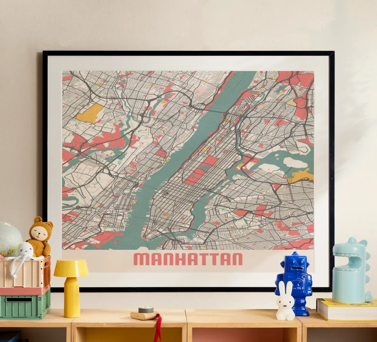 Il cuore di Manhattan | Mappa moderna della città | FineArt Design poster con telaio in alluminio da MOOODZART