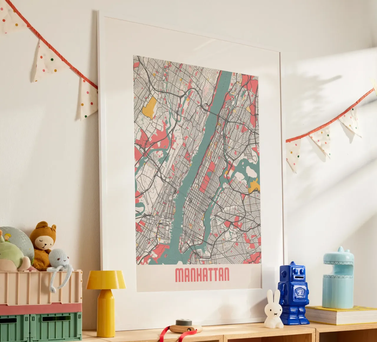 Il cuore di Manhattan | Mappa moderna della città | FineArt Design poster con telaio in alluminio da MOOODZART