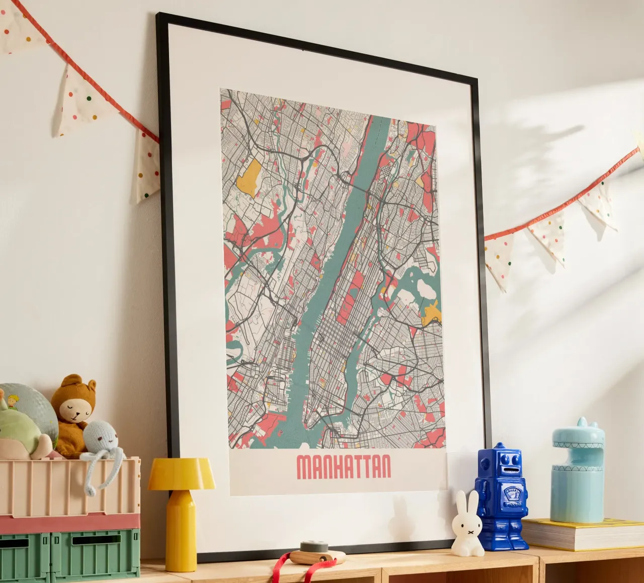 Il cuore di Manhattan | Mappa moderna della città | FineArt Design poster con telaio in alluminio da MOOODZART