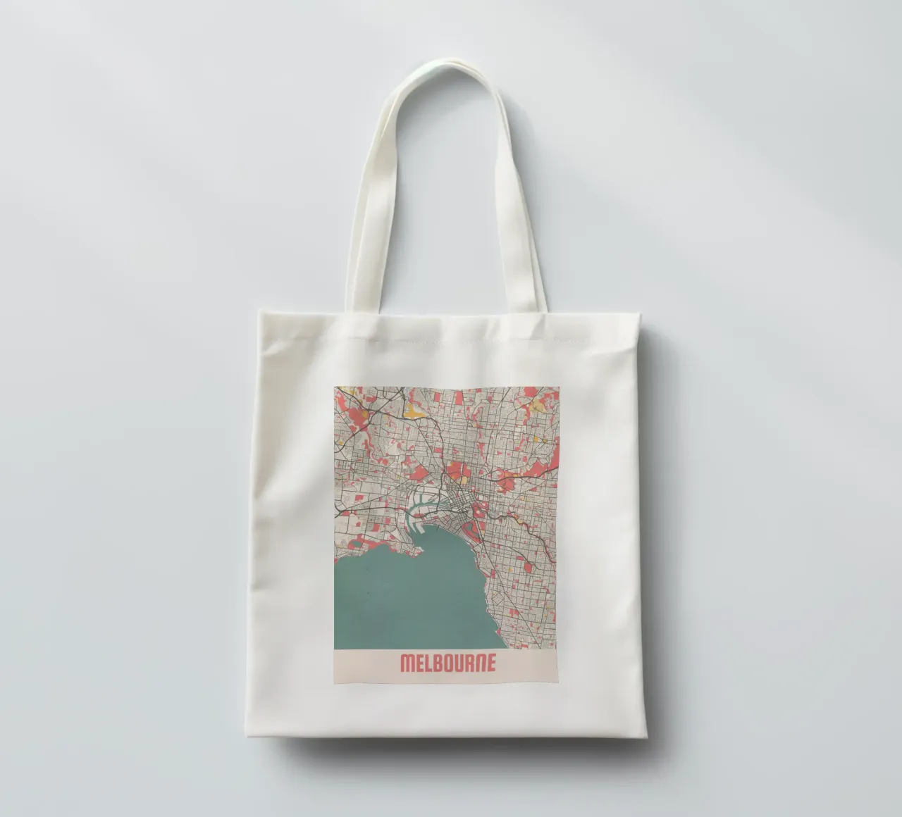 Ontdek Melbourne - Stijlvolle stadsplattegrond in FineArt-ontwerp jute draagtas van MOOODZART