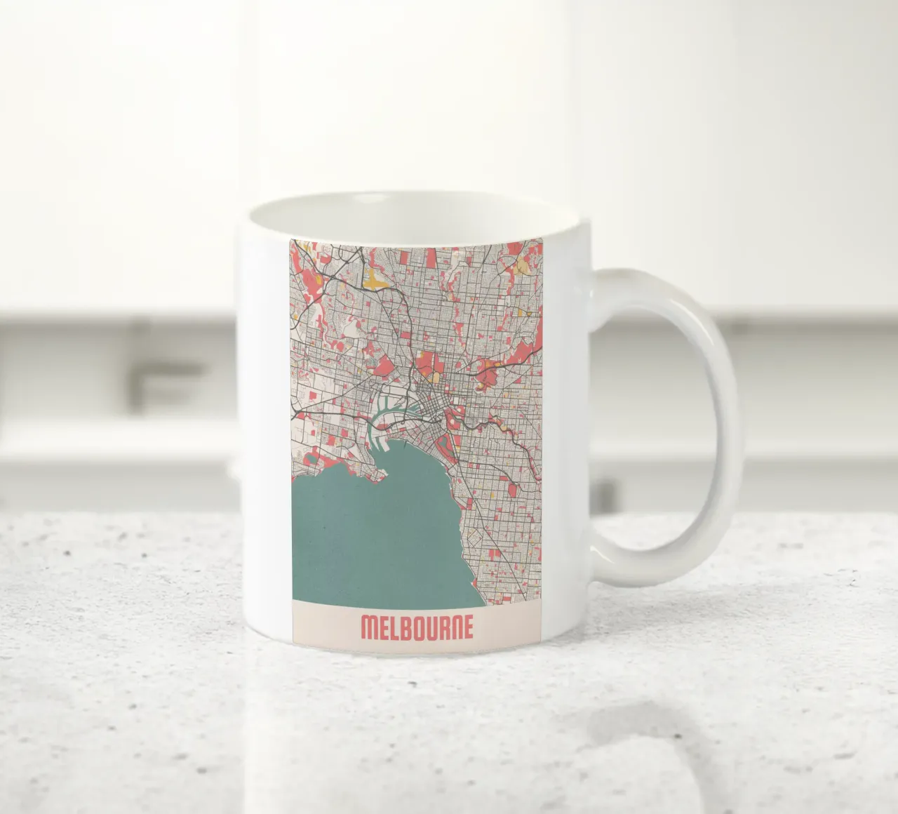 Ontdek Melbourne - Stijlvolle stadsplattegrond in FineArt-ontwerp keramische mok van MOOODZART