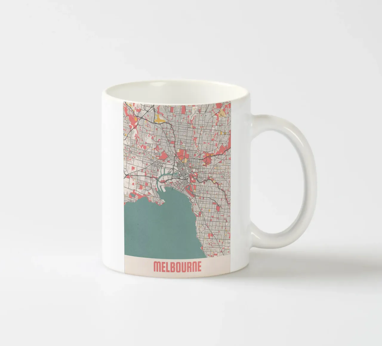 Ontdek Melbourne - Stijlvolle stadsplattegrond in FineArt-ontwerp keramische mok van MOOODZART