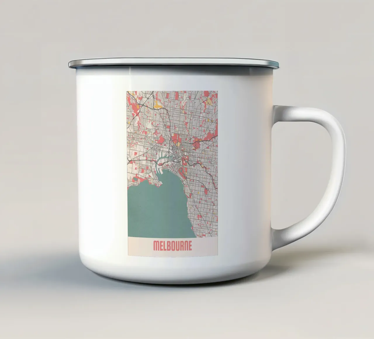 Scoprite Melbourne - Elegante mappa della città con design FineArt tazza in smalto da MOOODZART