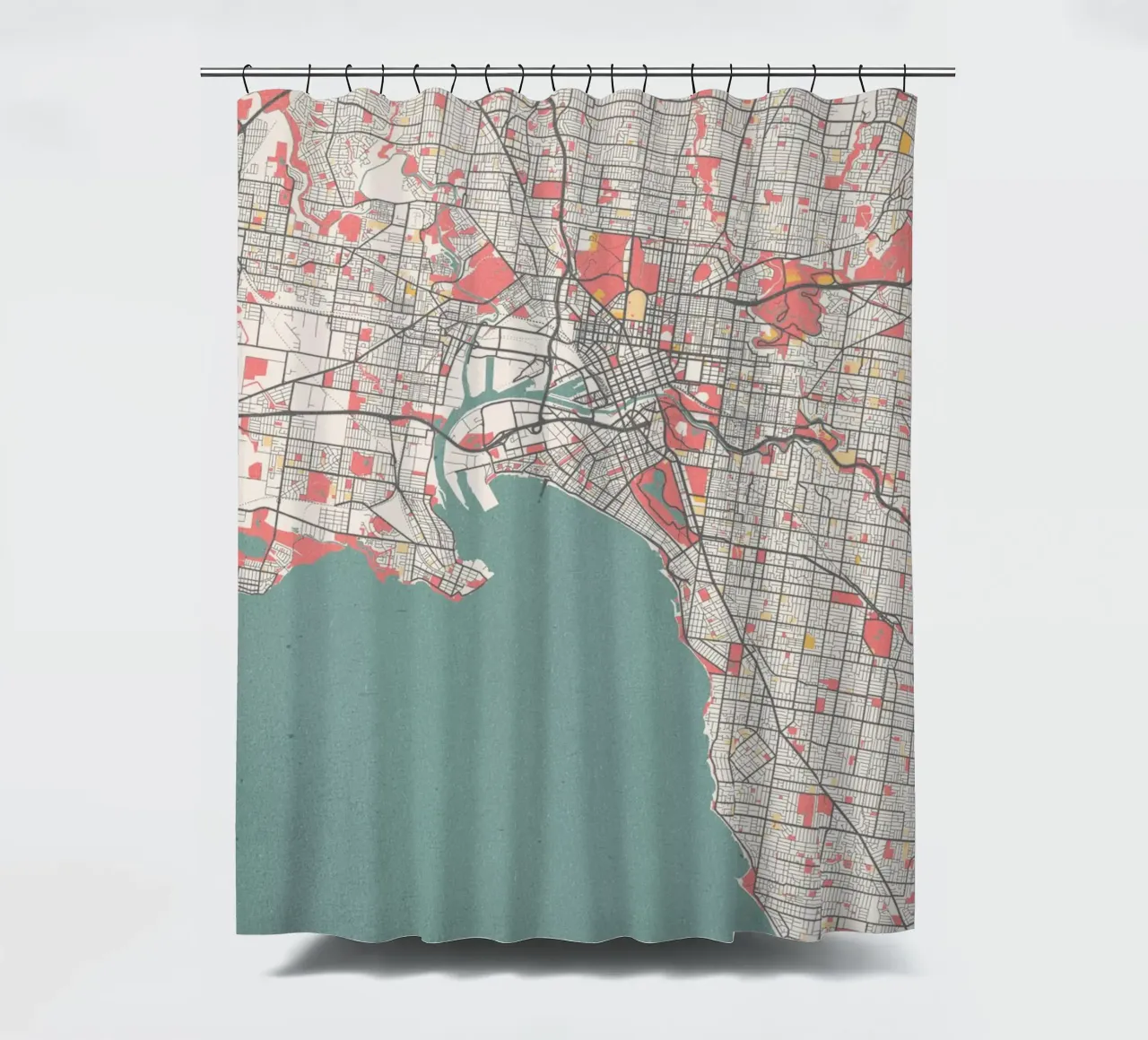 Ontdek Melbourne - Stijlvolle stadsplattegrond in FineArt-ontwerp douchegordijn van MOOODZART